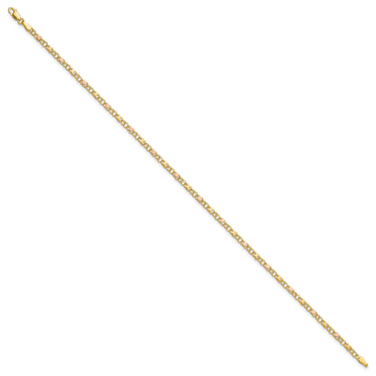 14k Polished and Satin Rose-plated X-and-Heart 9 inch Anklet
