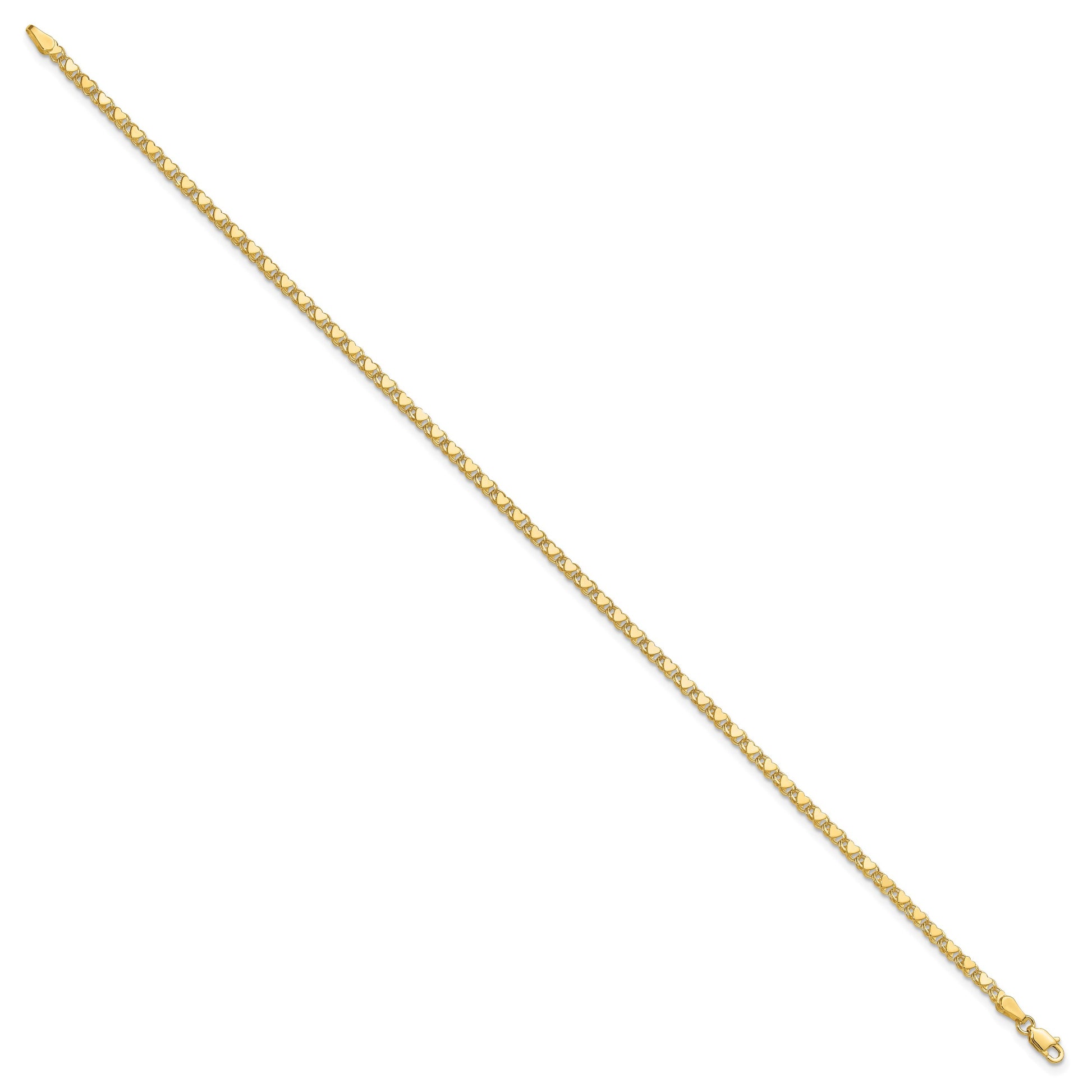 14k Polished Double-Sided Heart Solid 3mm Double Link 7 inch Charm Bracelet