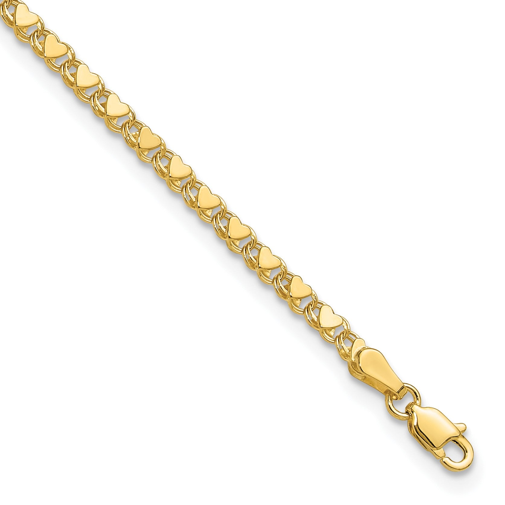 14k Polished Double-Sided Heart 6 inch Childs Bracelet