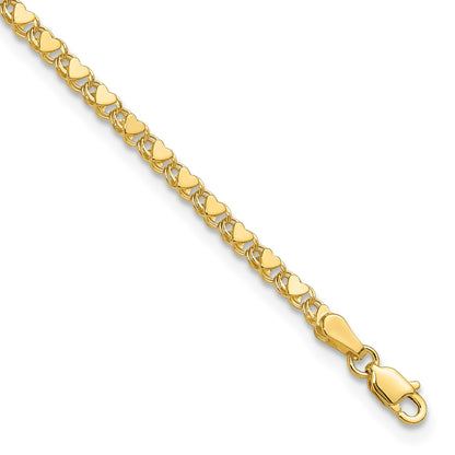 14k Polished Double-Sided Heart 6 inch Childs Bracelet
