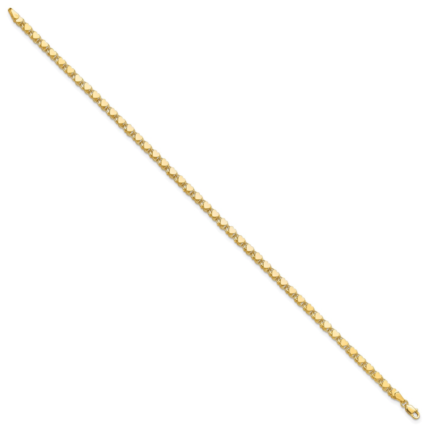 14k Polished Double-Sided Hearts Double Link 9 inch Anklet