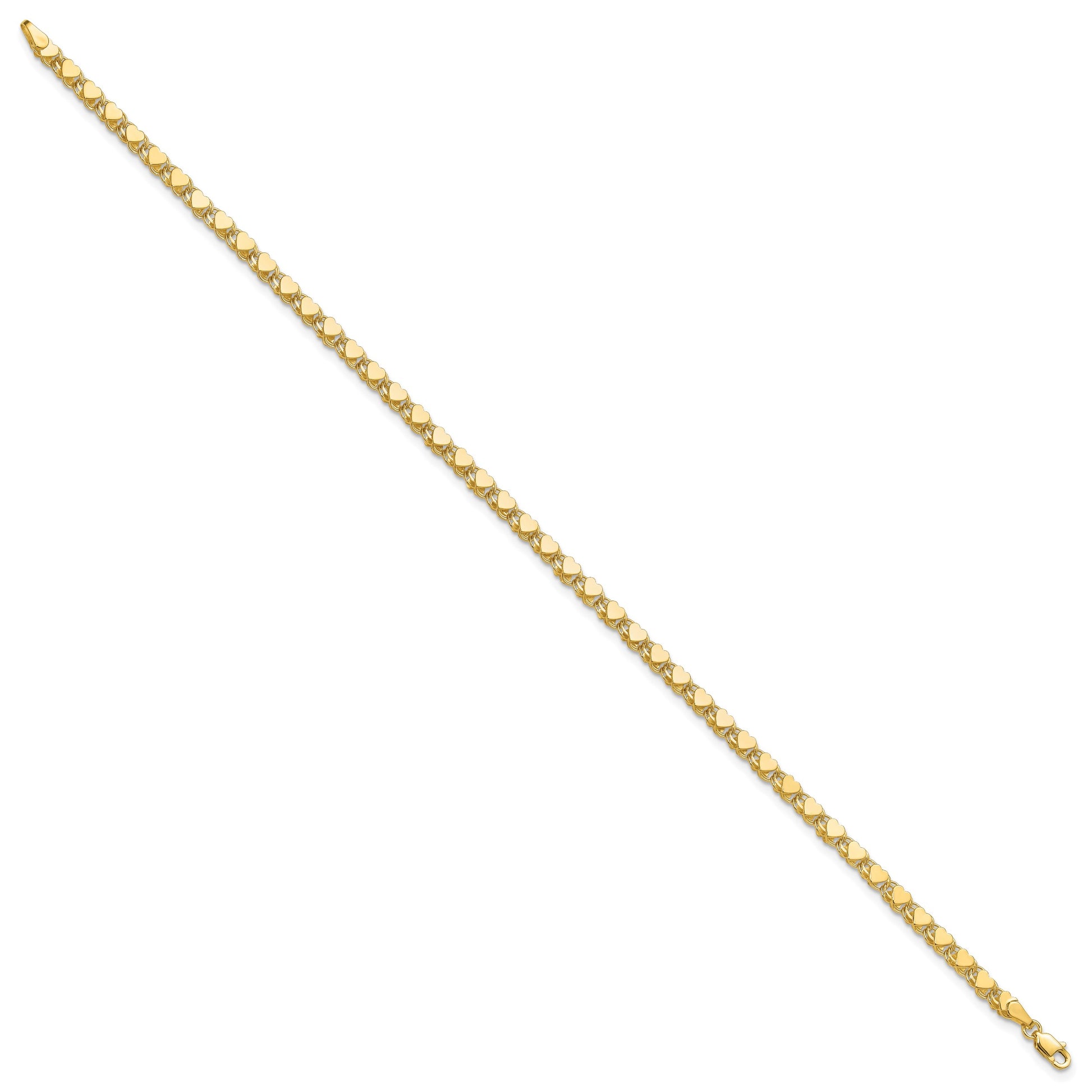 14k Polished Double-Sided Hearts Double Link 9 inch Anklet