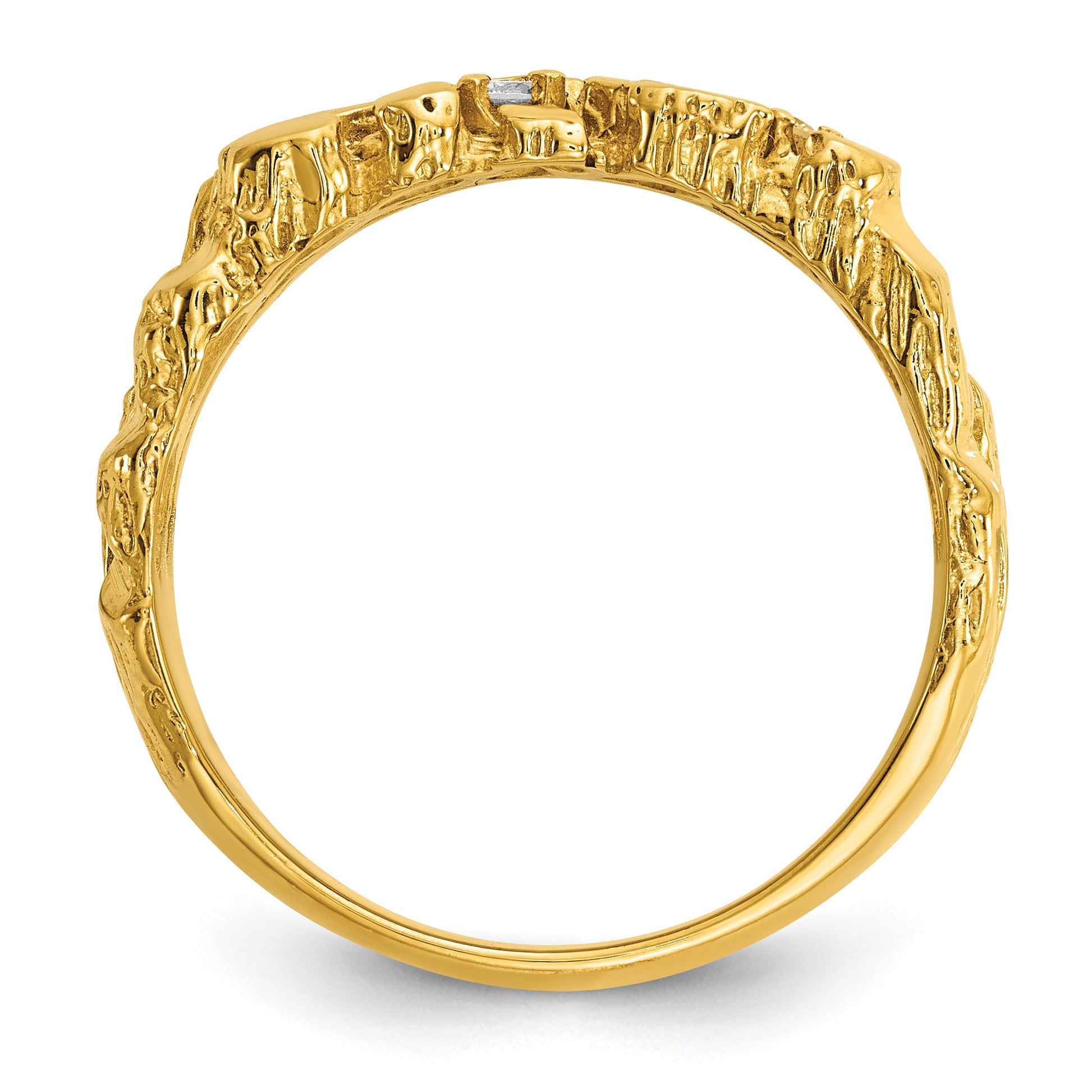 14k IBGoodman Men's Polished Nugget Textured Lab Grown Diamond VS+ F+ Ring
