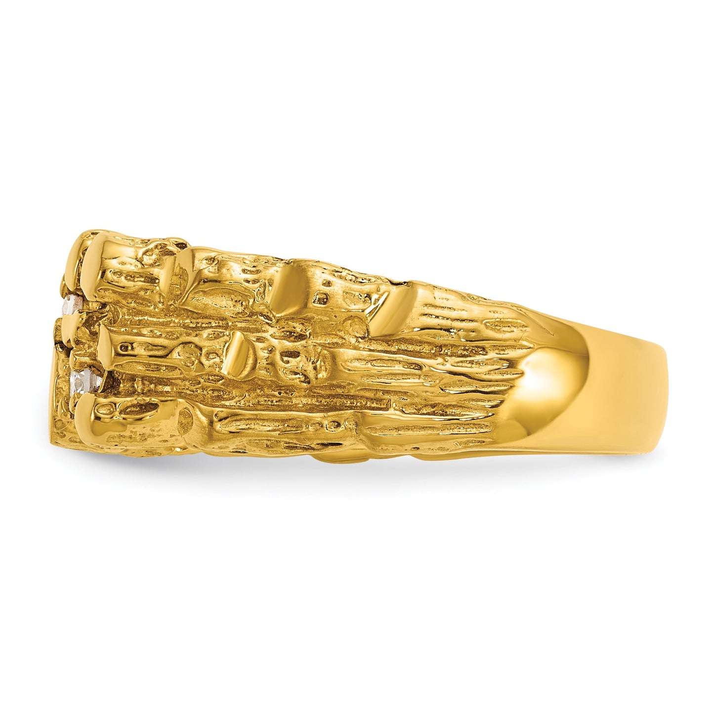 14k IBGoodman Men's Polished Nugget Textured Lab Grown Diamond VS+ F+ Ring