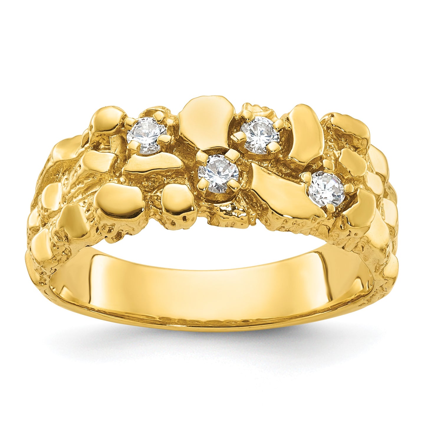 14k IBGoodman Men's Polished Nugget Textured Lab Grown Diamond VS+ F+ Ring