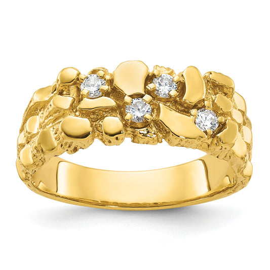 14k IBGoodman Men's Polished Nugget Textured Lab Grown Diamond VS+ F+ Ring