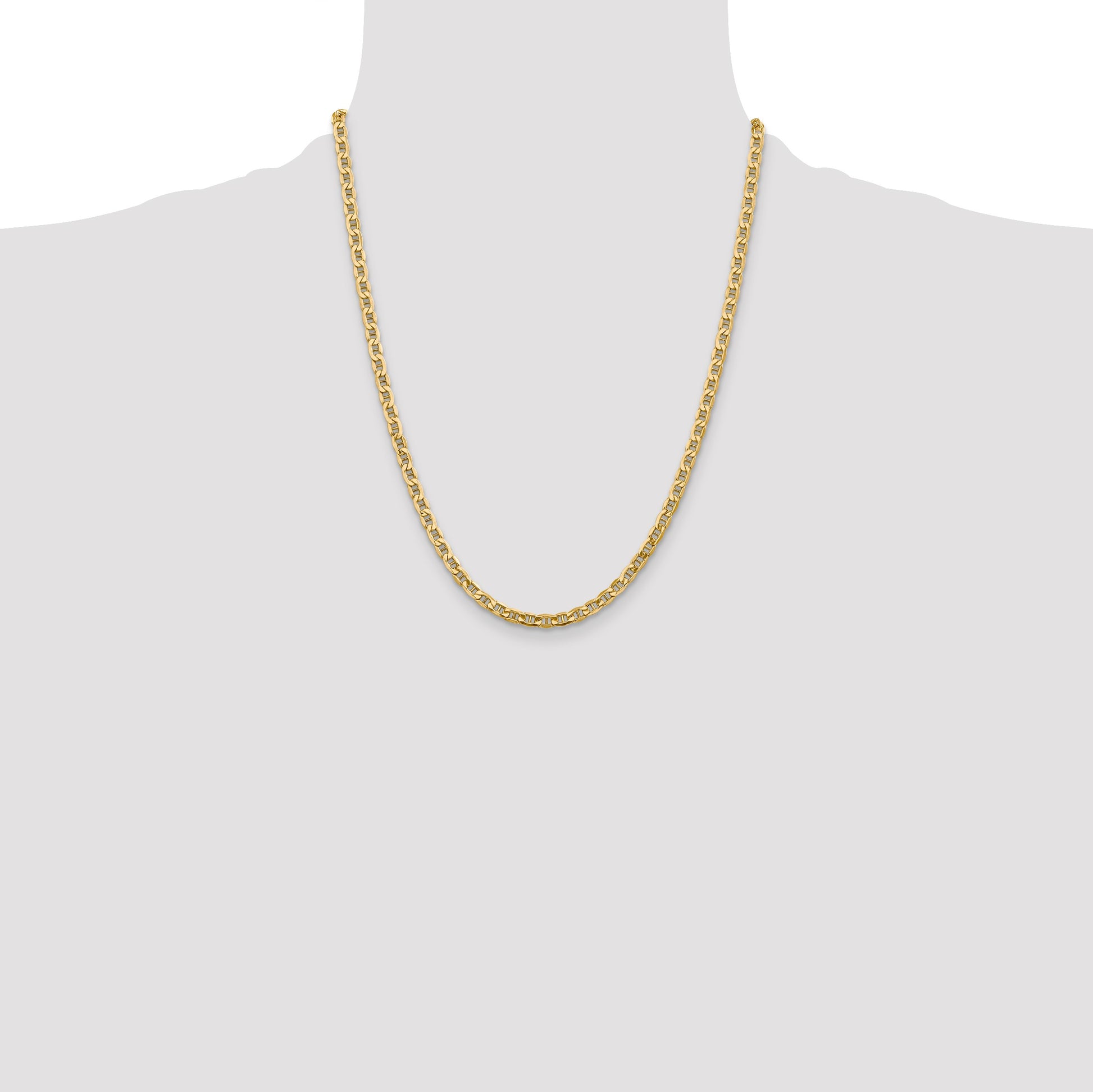 14K 22 inch 4mm Semi-Solid Anchor with Lobster Clasp Chain