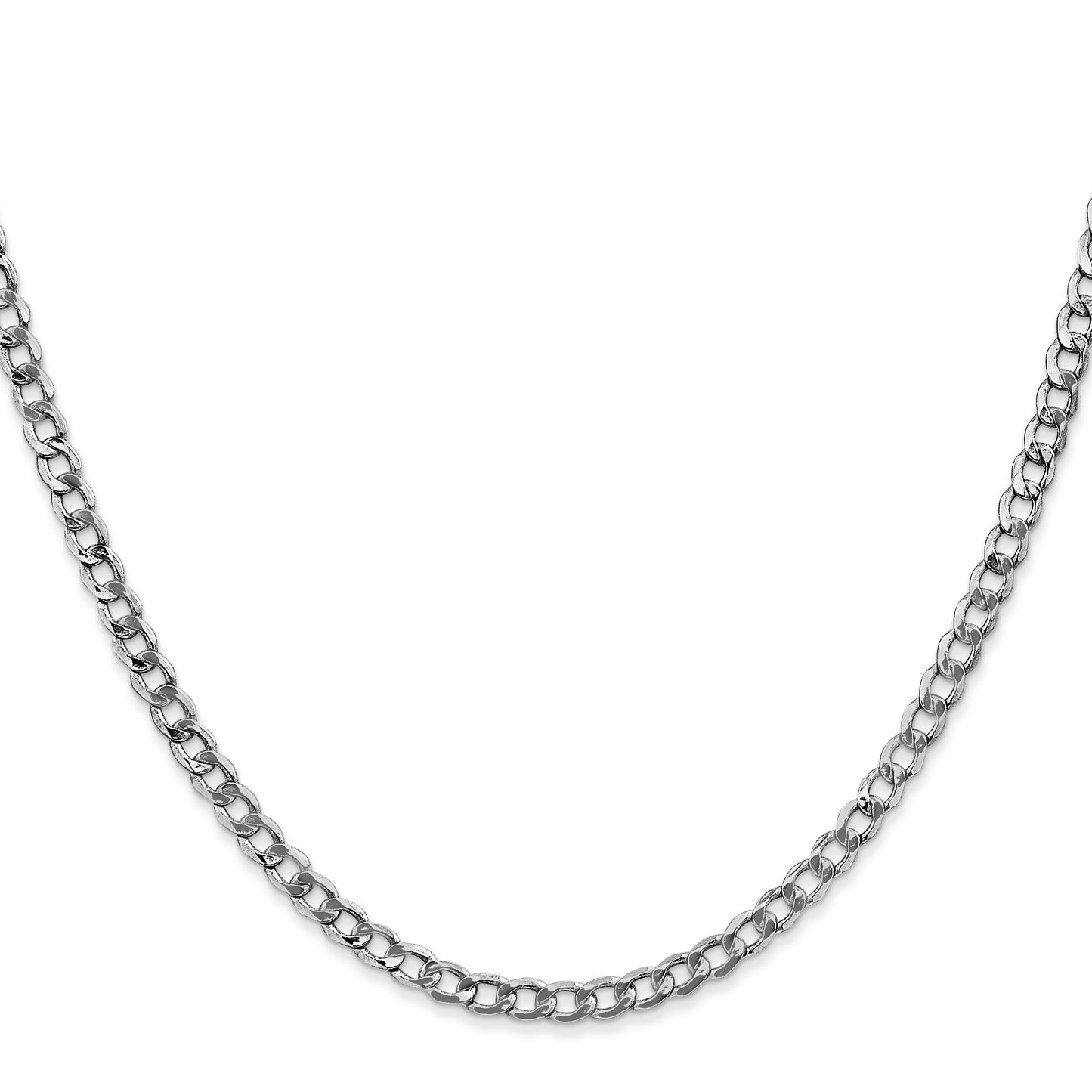 14K White Gold 24 inch 3.35mm Semi-Solid Curb with Lobster Clasp Chain