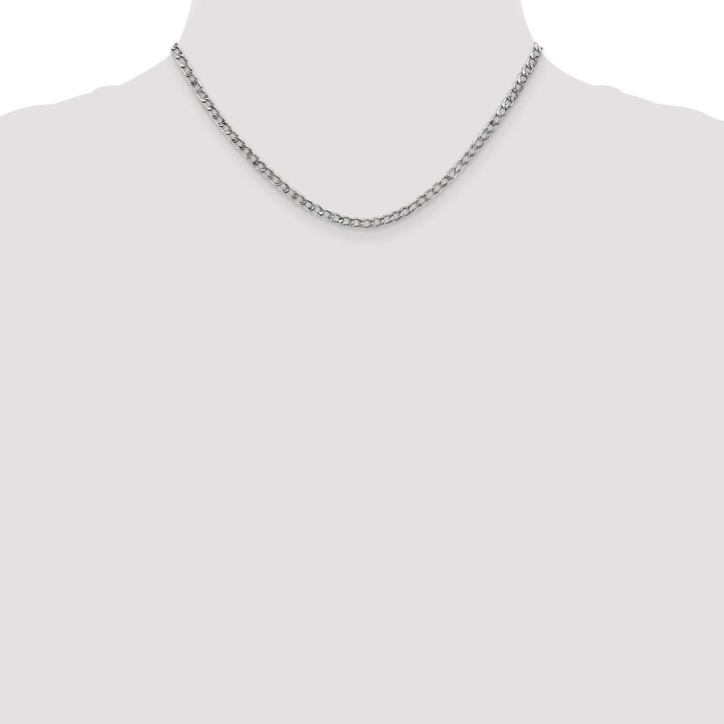 14K White Gold 16 inch 3.35mm Semi-Solid Curb with Lobster Clasp Chain