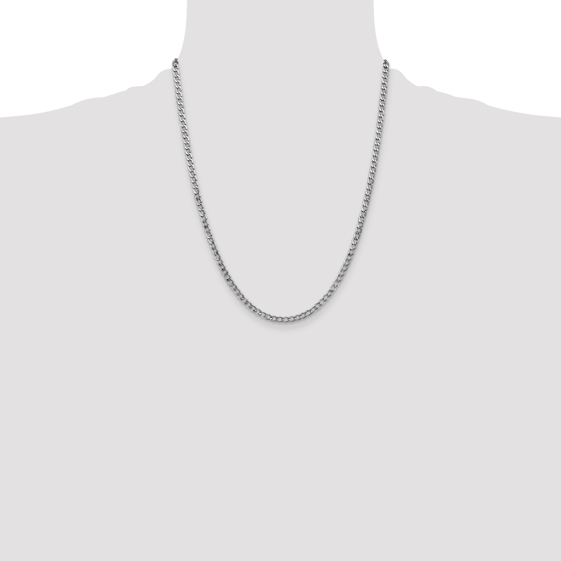 14K White Gold 22 inch 3.35mm Semi-Solid Curb with Lobster Clasp Chain