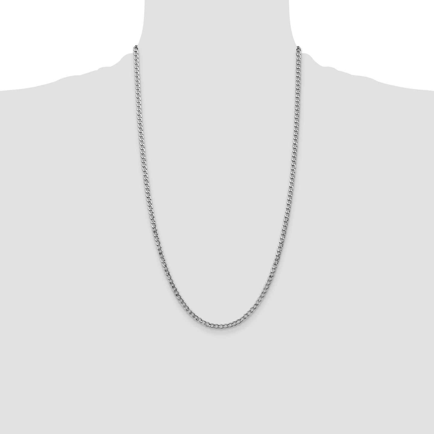 14K White Gold 26 inch 3.35mm Semi-Solid Curb with Lobster Clasp Chain