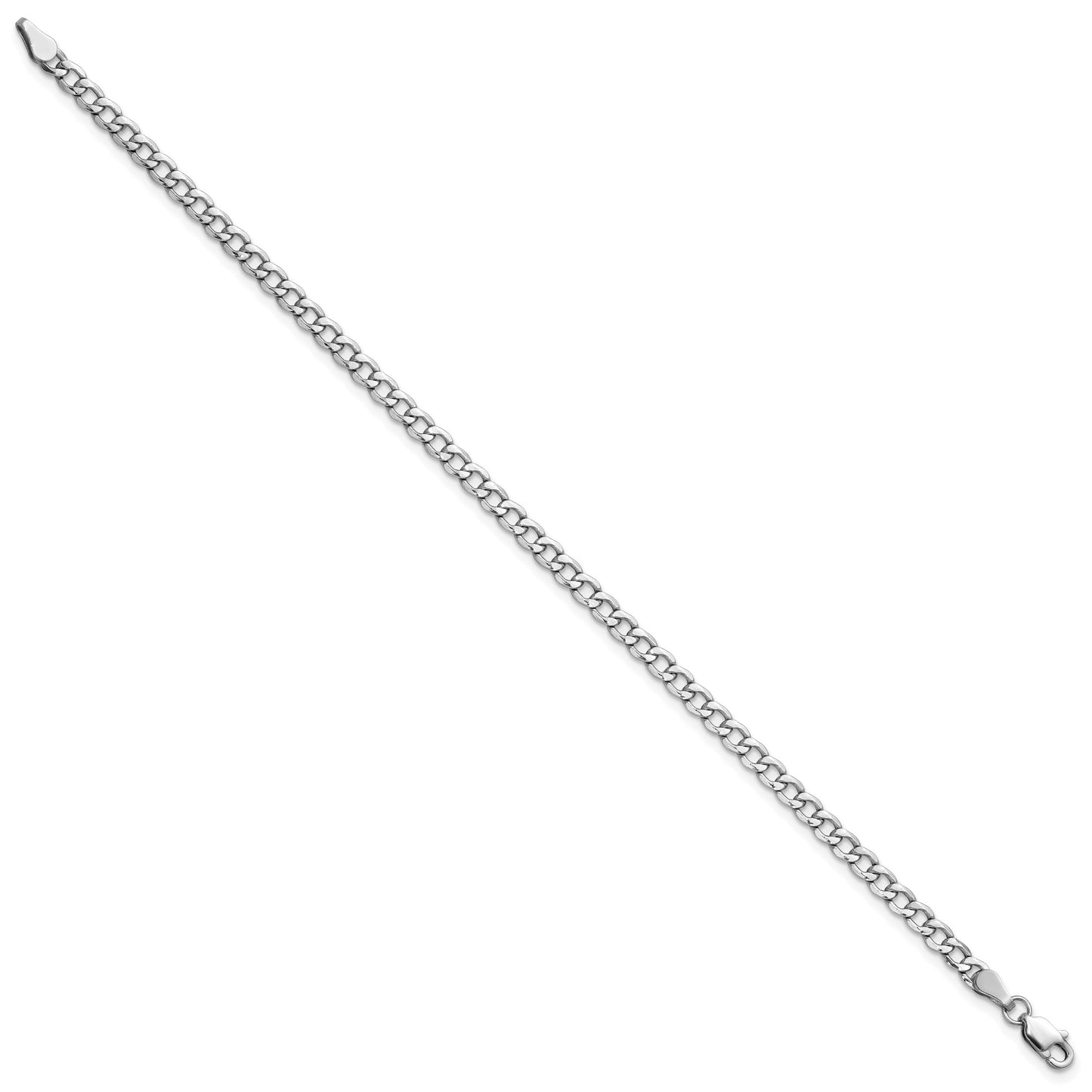 14K White Gold 9 inch 3.35mm Semi-Solid Curb with Lobster Clasp Anklet