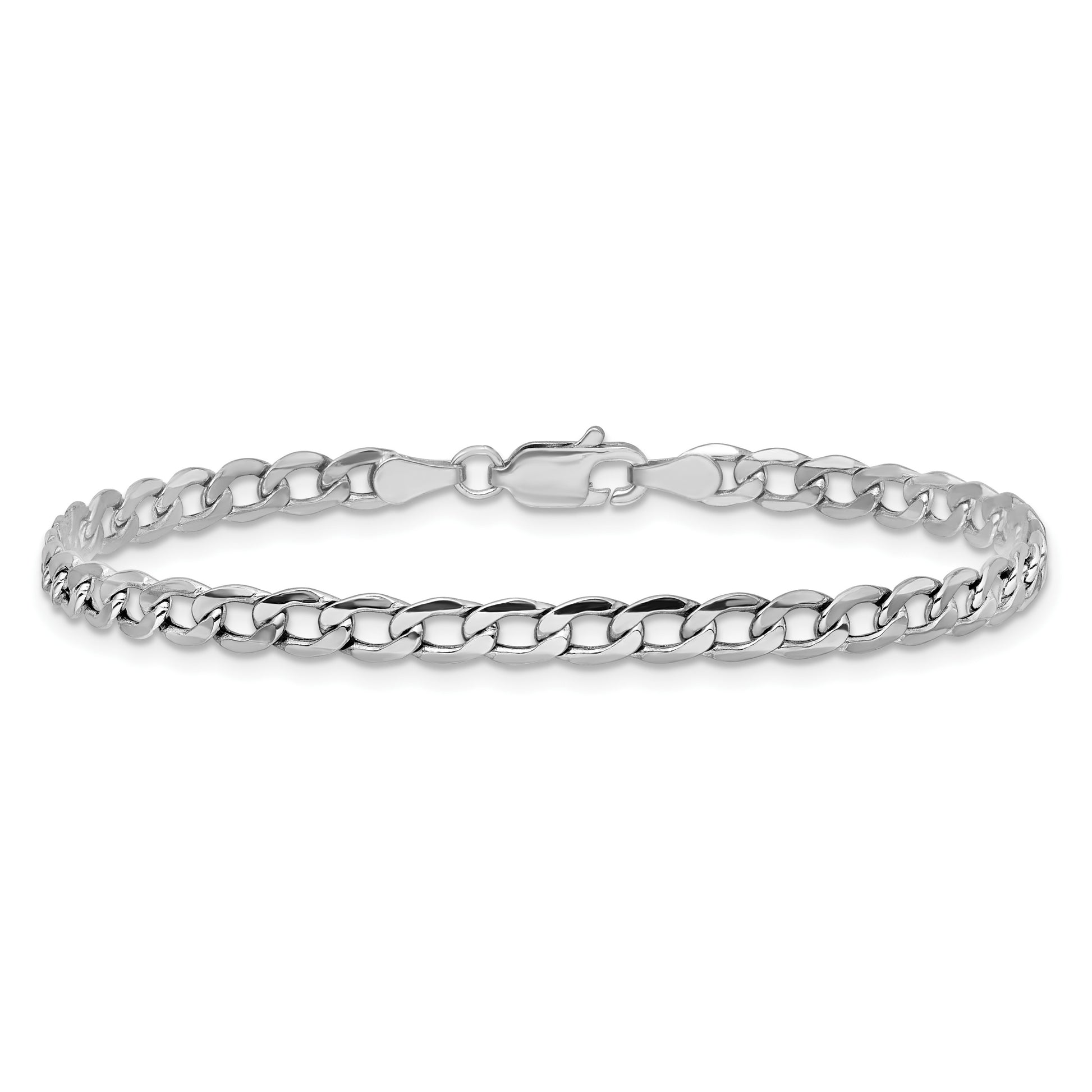 14K White Gold 9 inch 3.35mm Semi-Solid Curb with Lobster Clasp Anklet