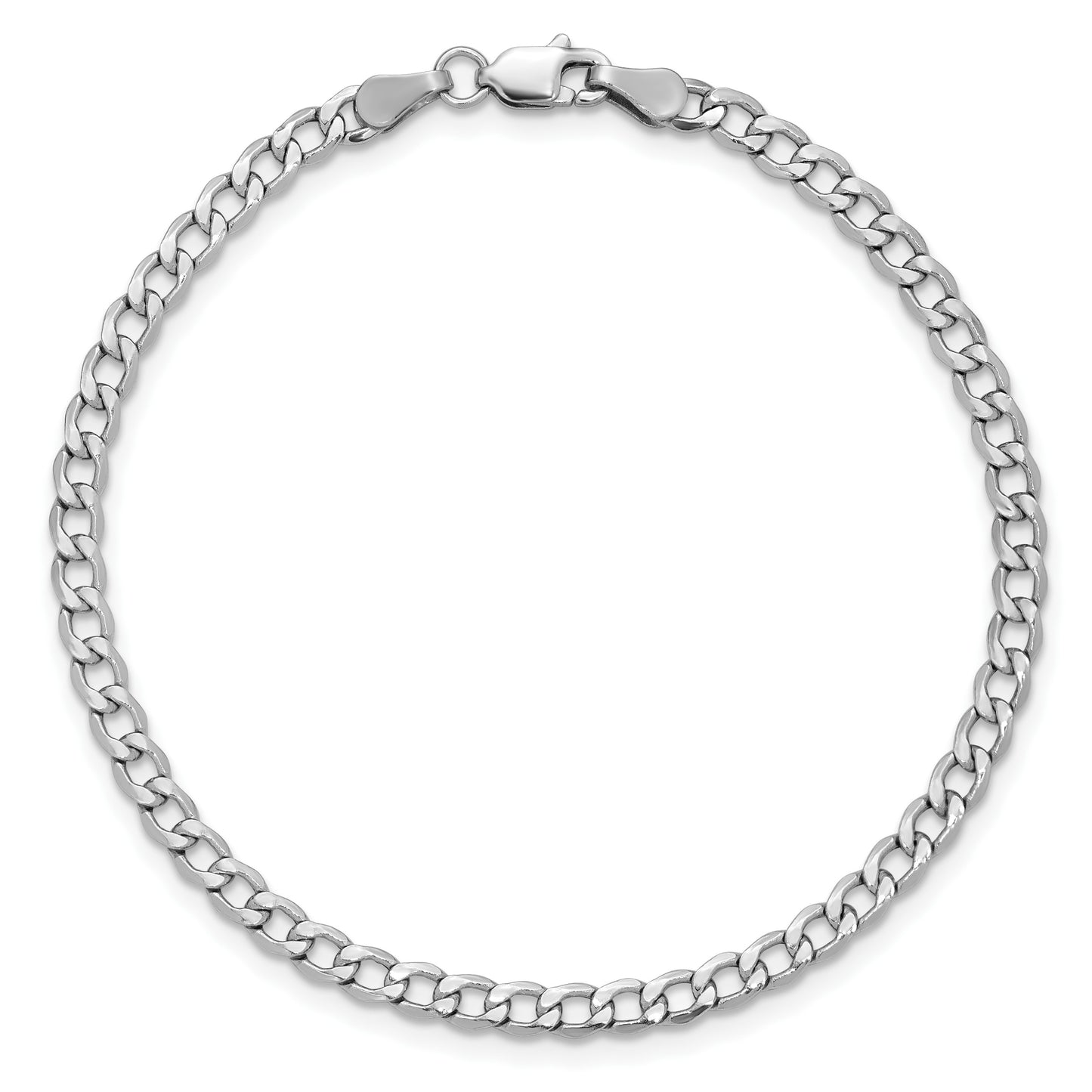 14K White Gold 8 inch 3.35mm Semi-Solid Curb with Lobster Clasp Bracelet