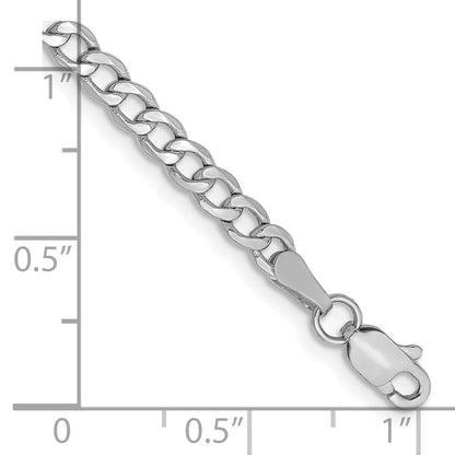 14K White Gold 9 inch 3.35mm Semi-Solid Curb with Lobster Clasp Anklet