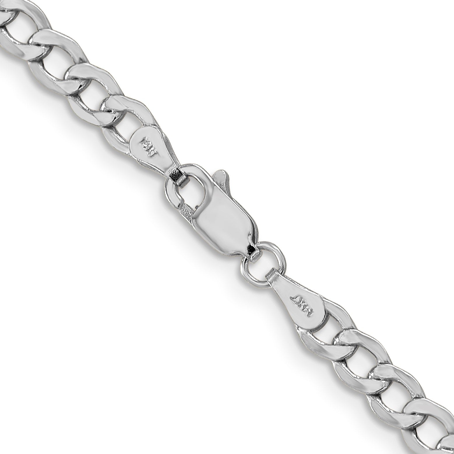 14K White Gold 22 inch 4.3mm Semi-Solid Curb with Lobster Clasp Chain