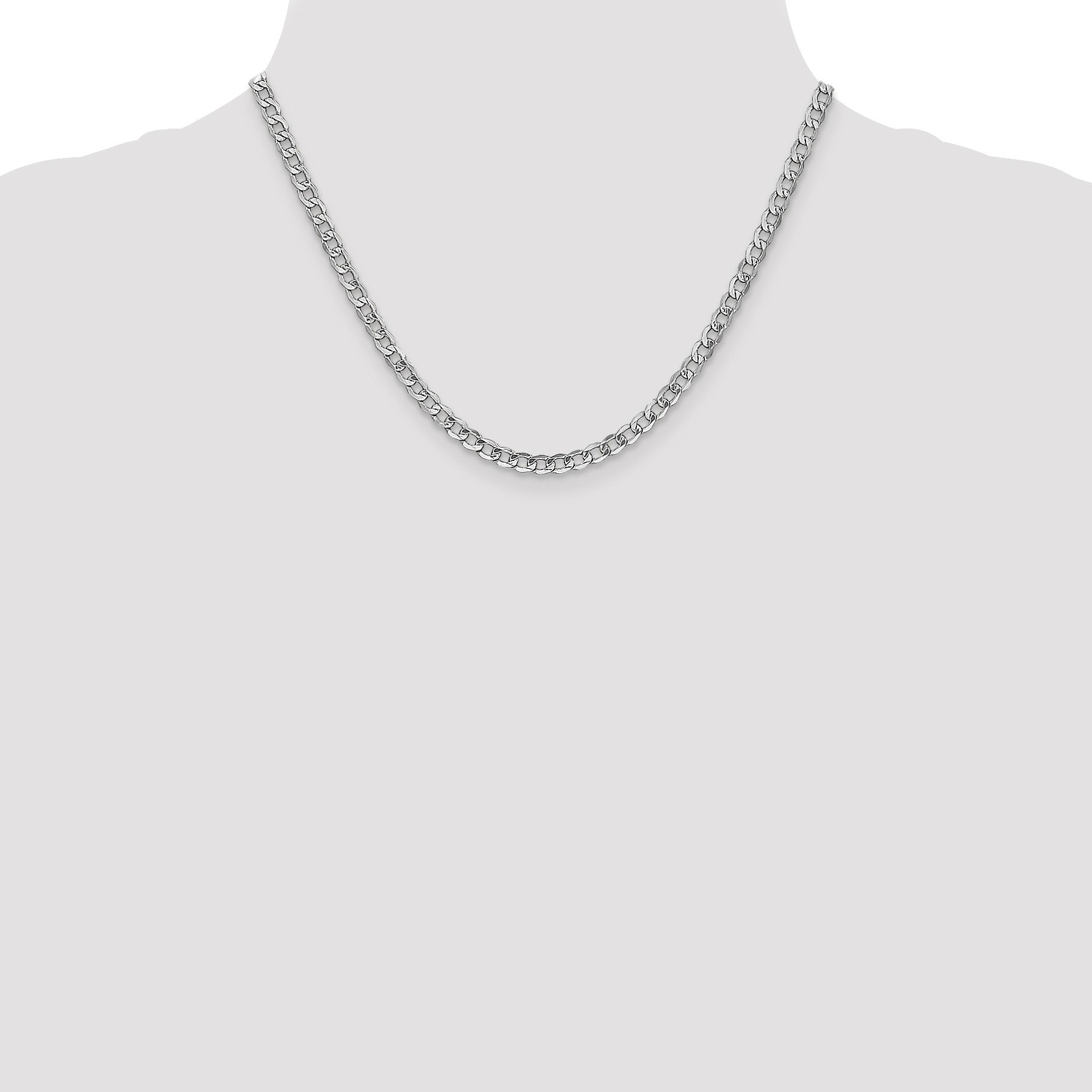 14K White Gold 18 inch 4.3mm Semi-Solid Curb with Lobster Clasp Chain