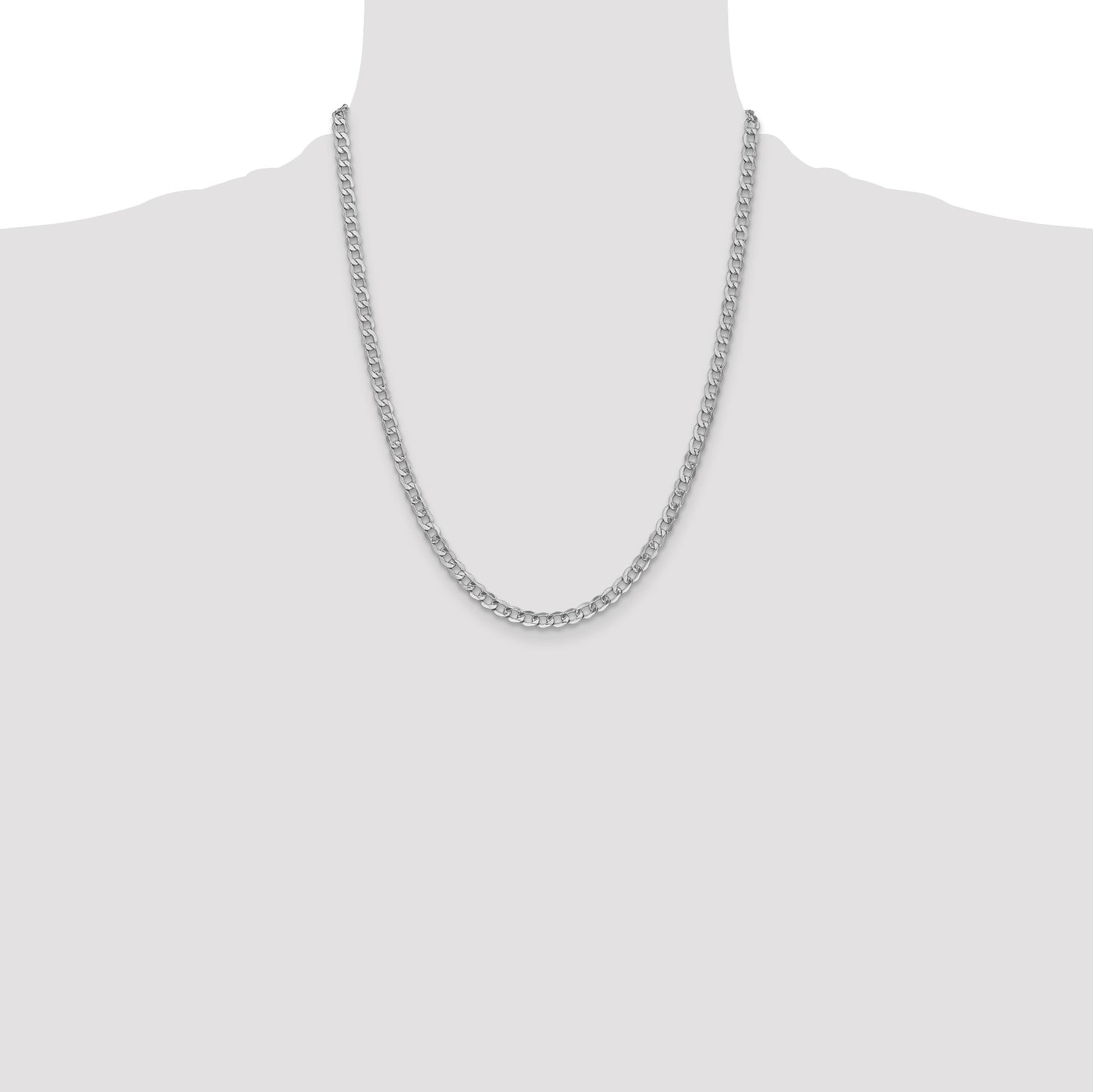 14K White Gold 22 inch 4.3mm Semi-Solid Curb with Lobster Clasp Chain