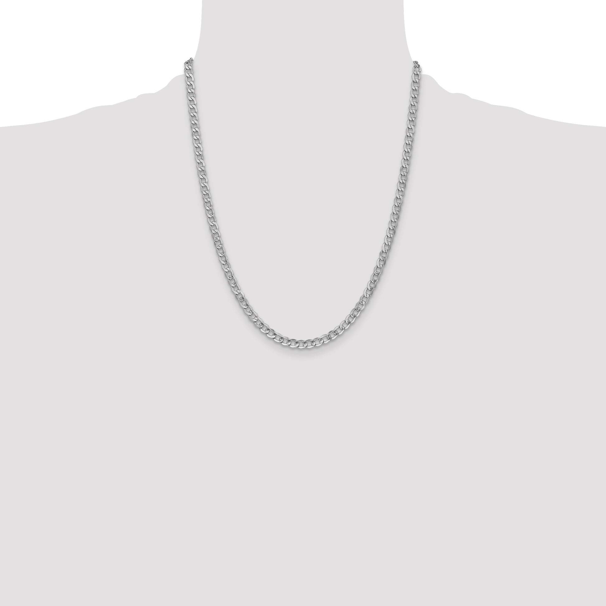 14K White Gold 22 inch 4.3mm Semi-Solid Curb with Lobster Clasp Chain