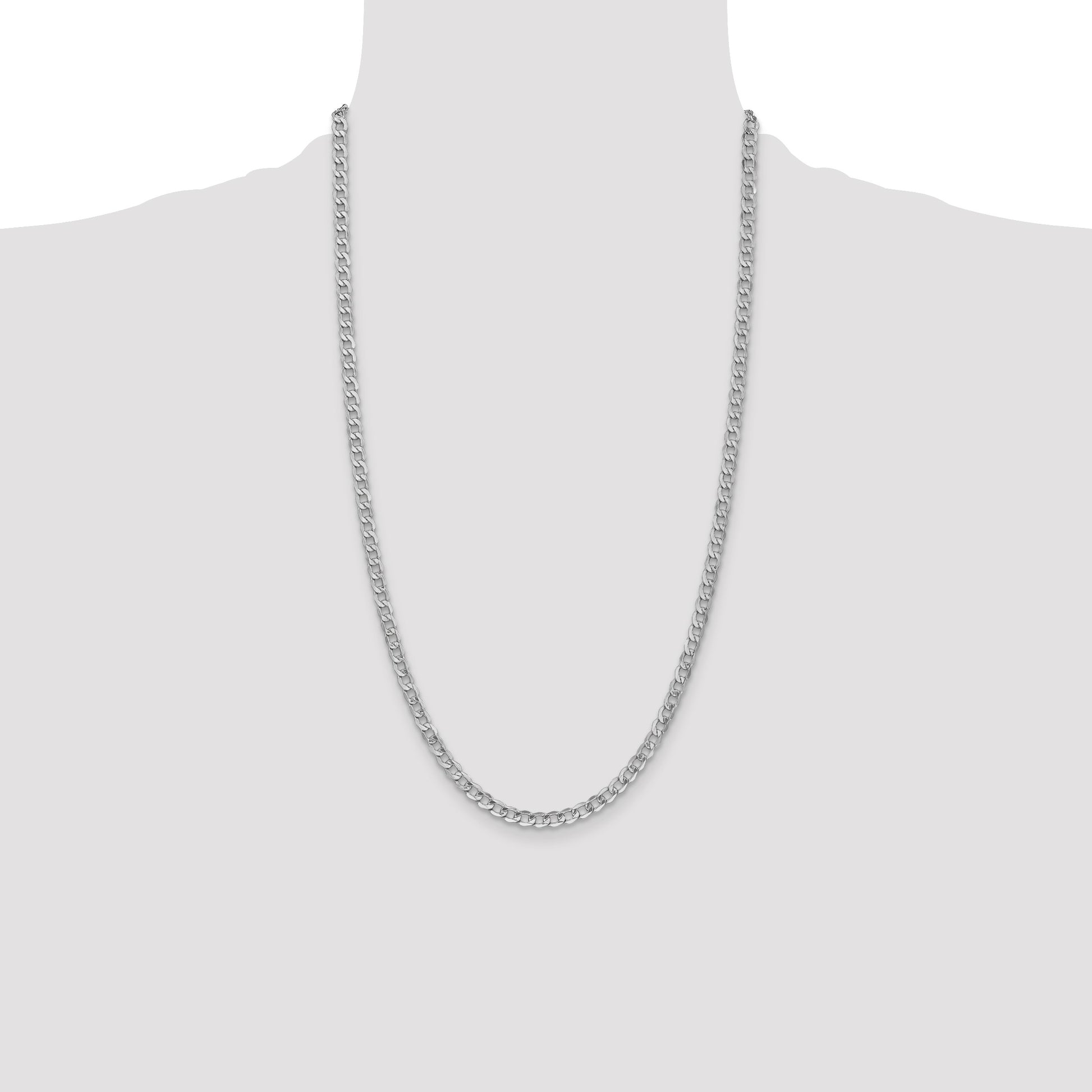 14K White Gold 26 inch 4.3mm Semi-Solid Curb with Lobster Clasp Chain