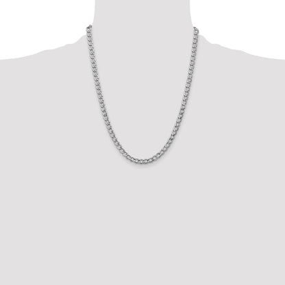 14K White Gold 22 inch 5.25mm Semi-Solid Curb with Lobster Clasp Chain