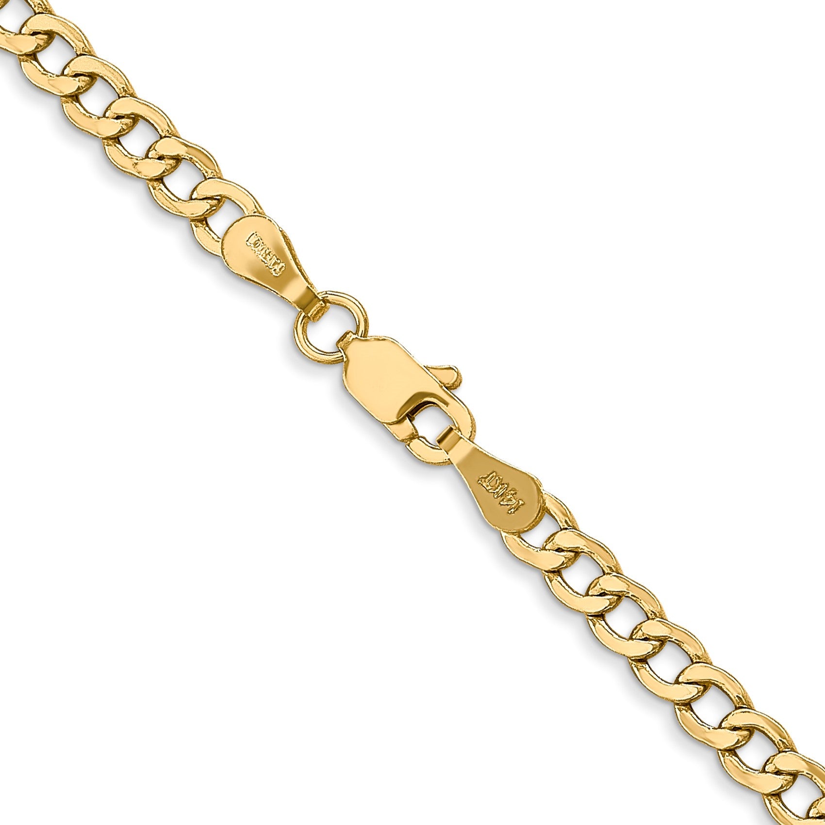 14K 28 inch 3.35mm Semi-Solid Curb with Lobster Clasp Chain