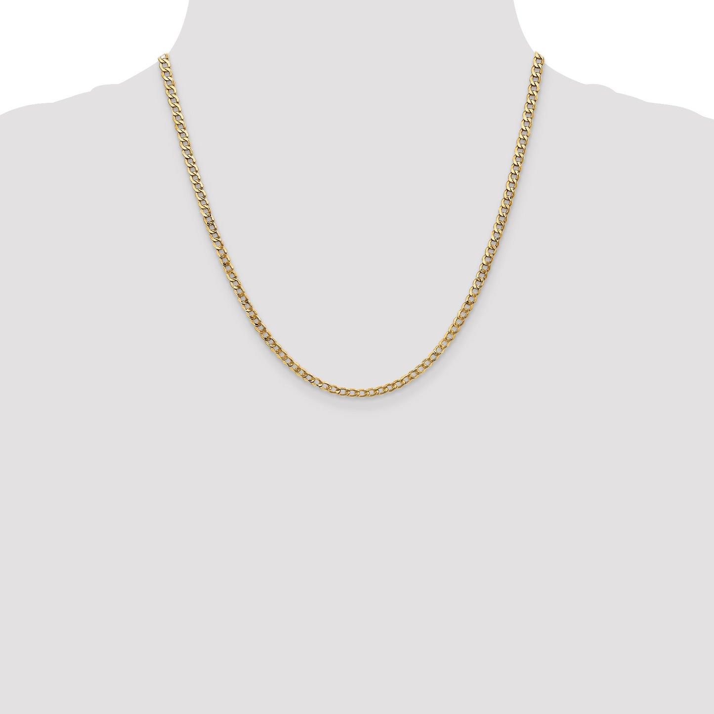 14K 20 inch 3.35mm Semi-Solid Curb with Lobster Clasp Chain