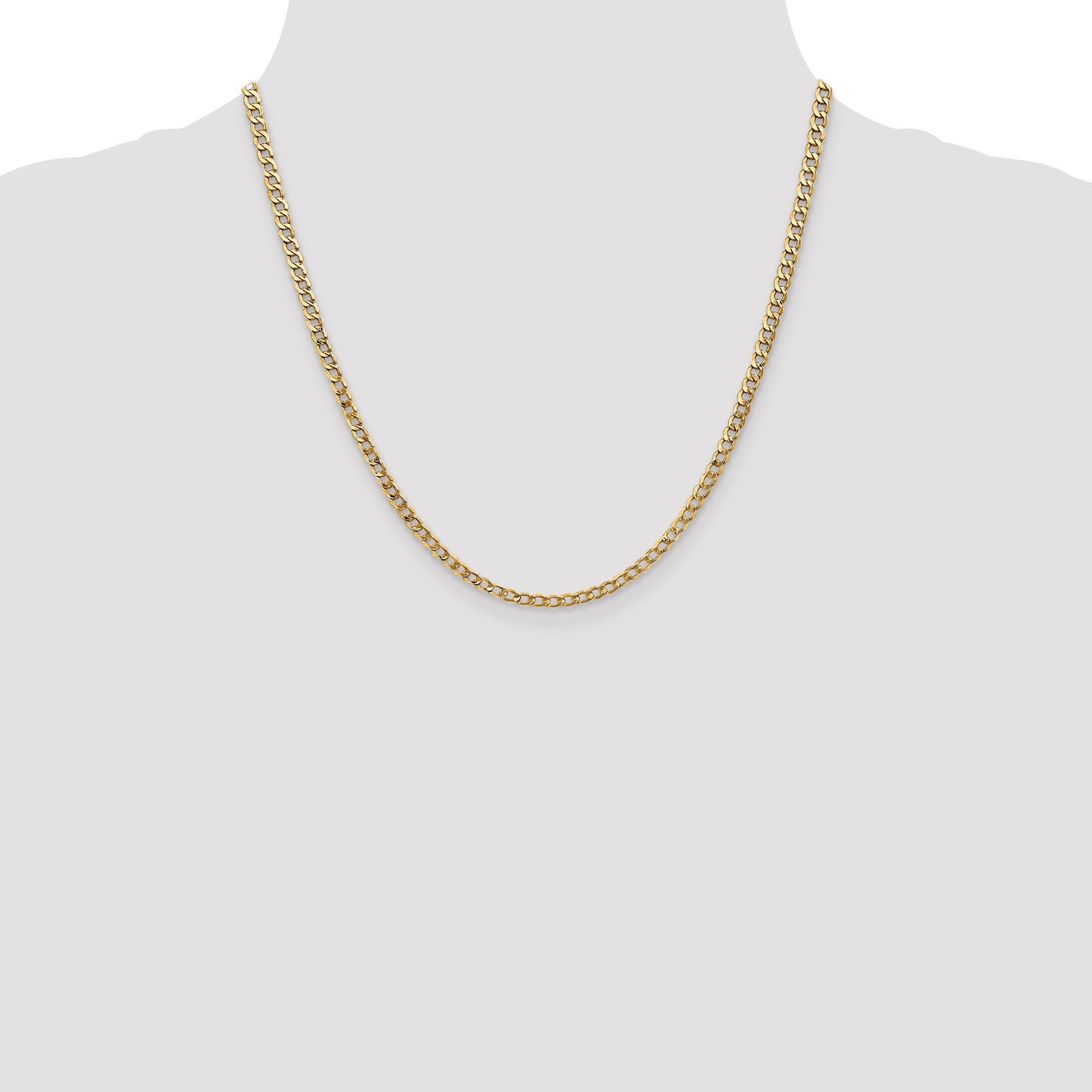 14K 20 inch 3.35mm Semi-Solid Curb with Lobster Clasp Chain