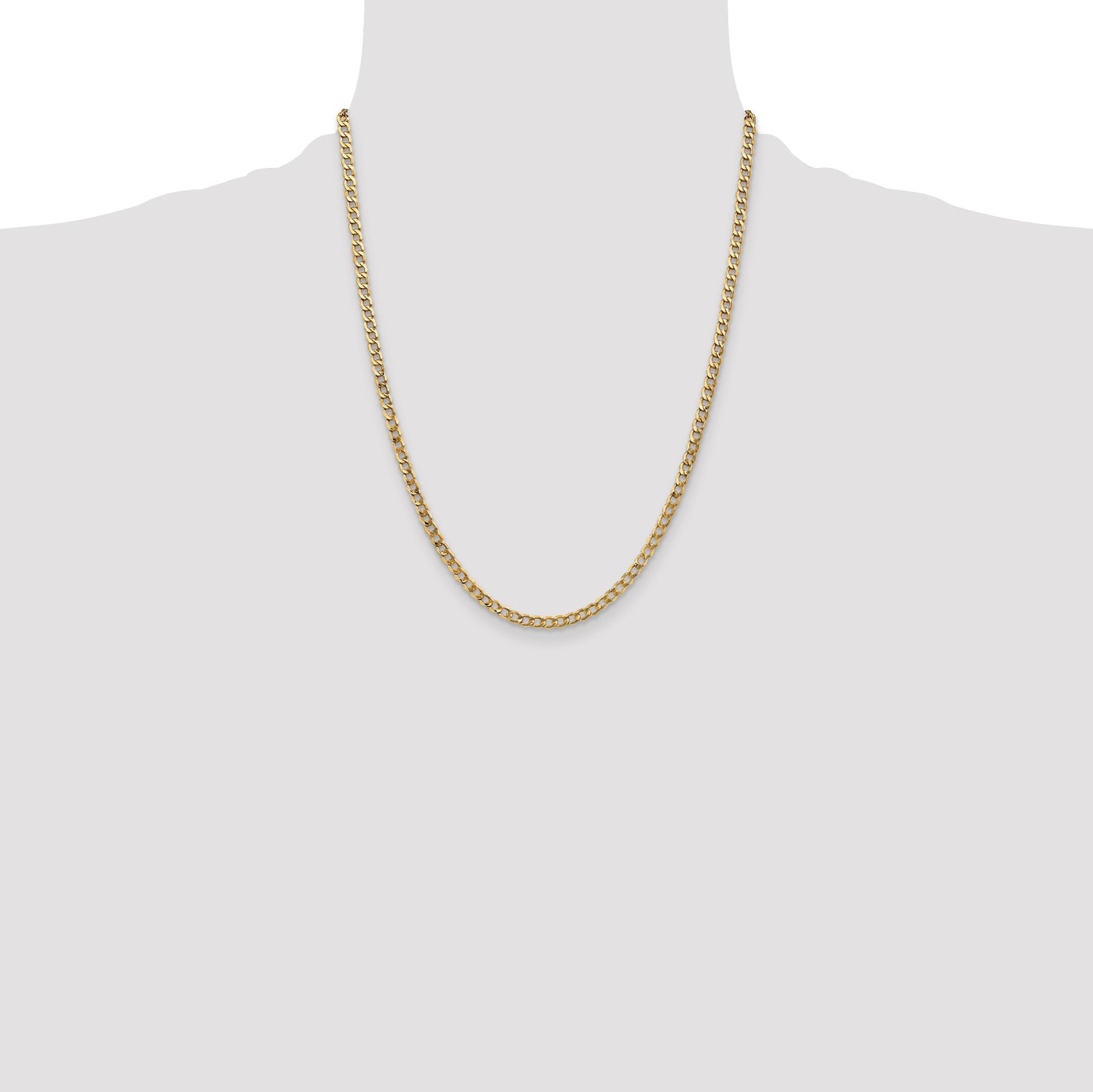 14K 22 inch 3.35mm Semi-Solid Curb with Lobster Clasp Chain