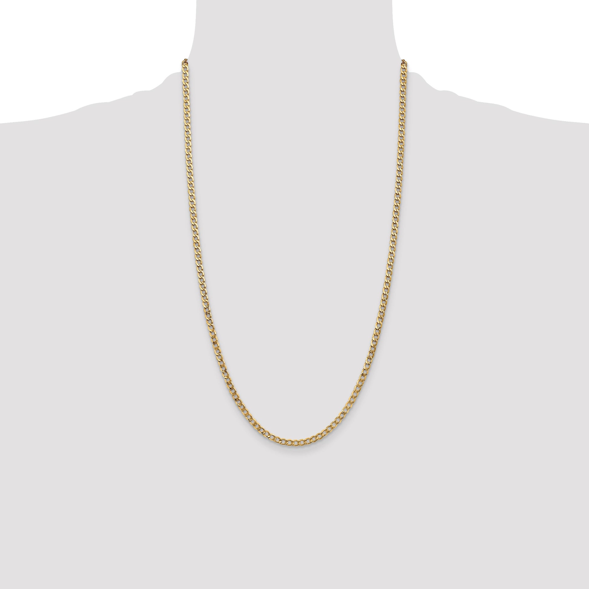 14K 26 inch 3.35mm Semi-Solid Curb with Lobster Clasp Chain