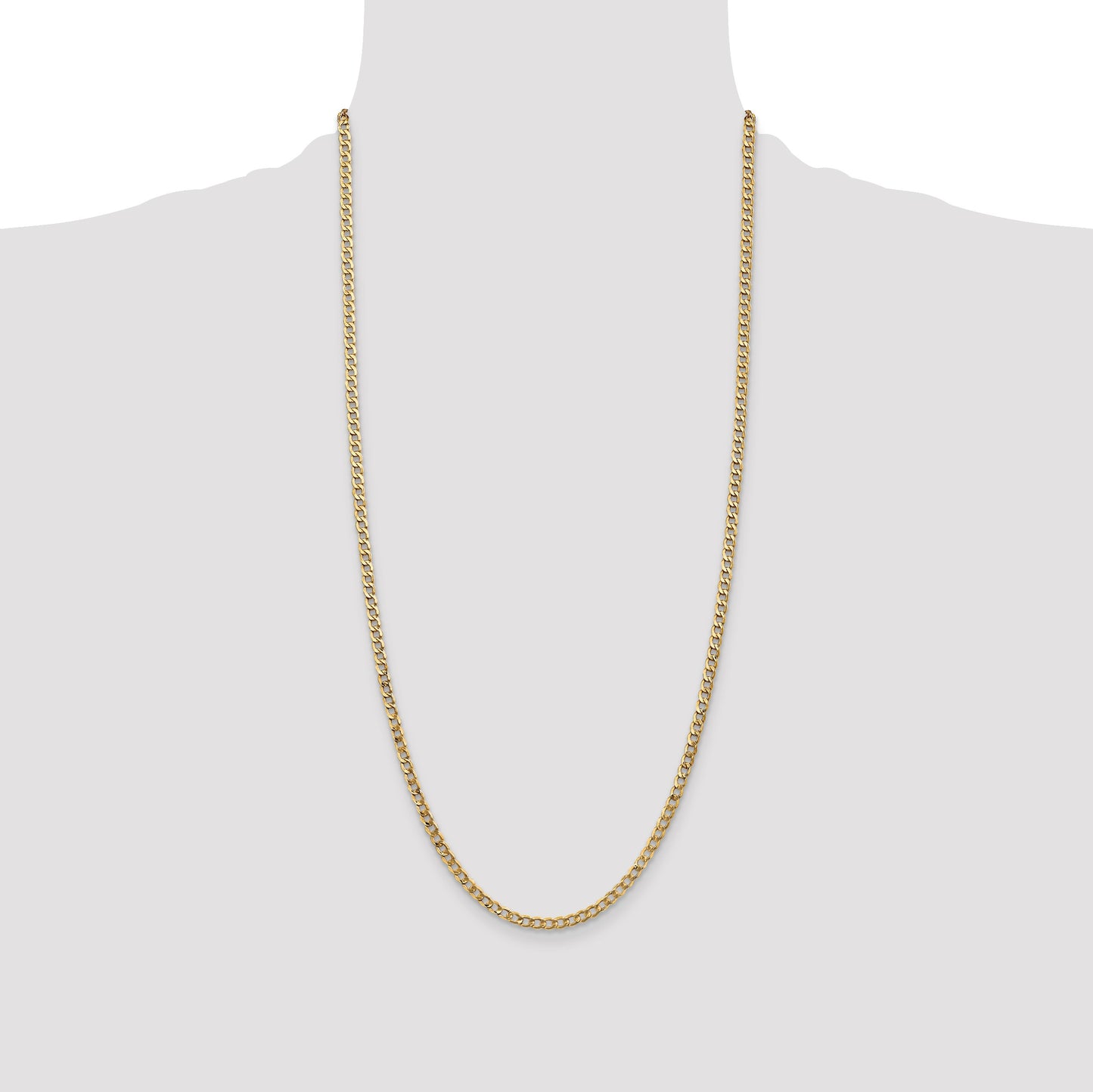 14K 28 inch 3.35mm Semi-Solid Curb with Lobster Clasp Chain