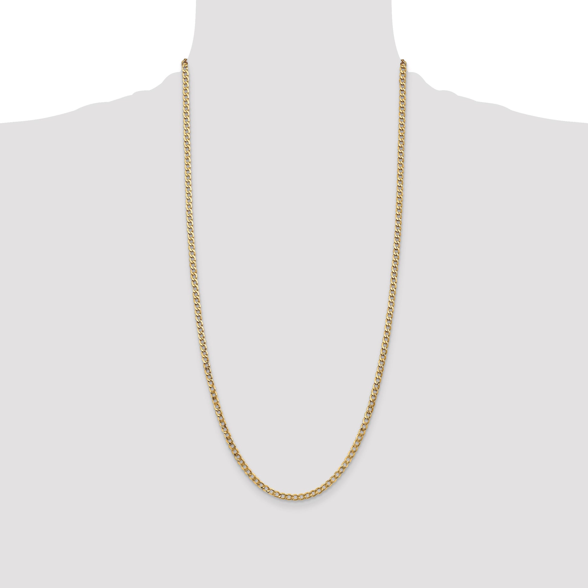 14K 28 inch 3.35mm Semi-Solid Curb with Lobster Clasp Chain