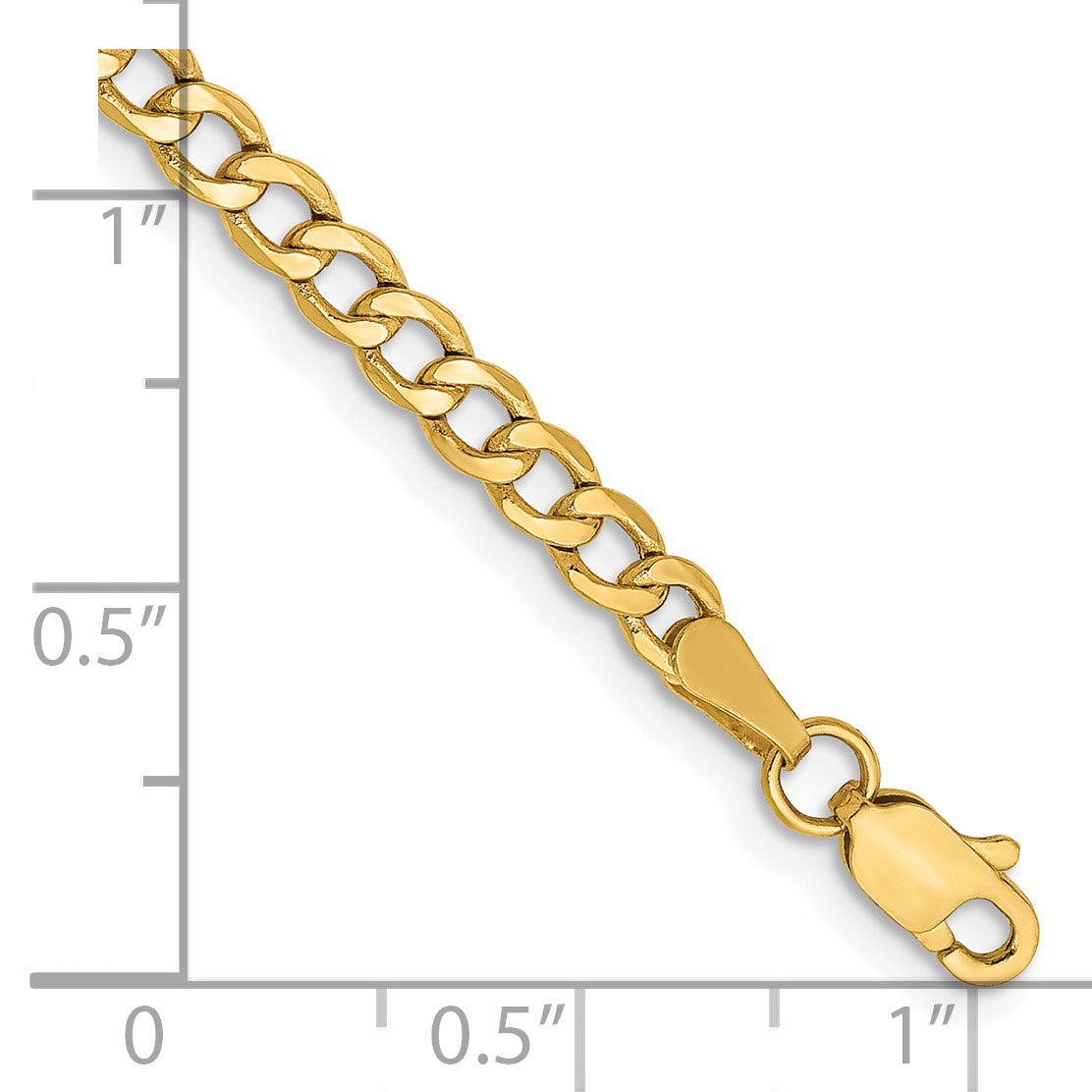 14K 9 inch 3.35mm Semi-Solid Curb with Lobster Clasp Anklet