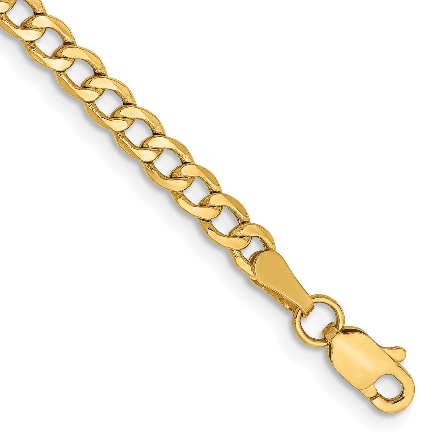 14K 8 inch 3.35mm Semi-Solid Curb with Lobster Clasp Bracelet