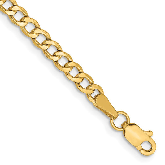 14K 10 inch 3.35mm Semi-Solid Curb with Lobster Clasp Anklet