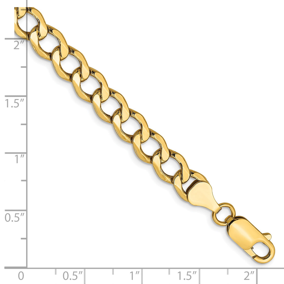 14K 7 inch 6.5mm Semi-Solid Curb with Lobster Clasp Bracelet