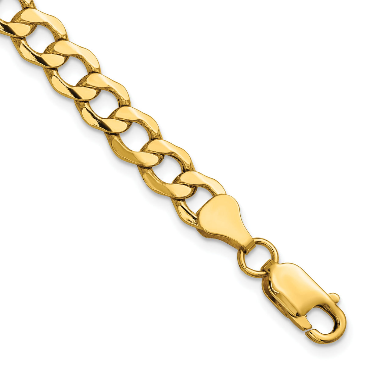 14K 7 inch 6.5mm Semi-Solid Curb with Lobster Clasp Bracelet