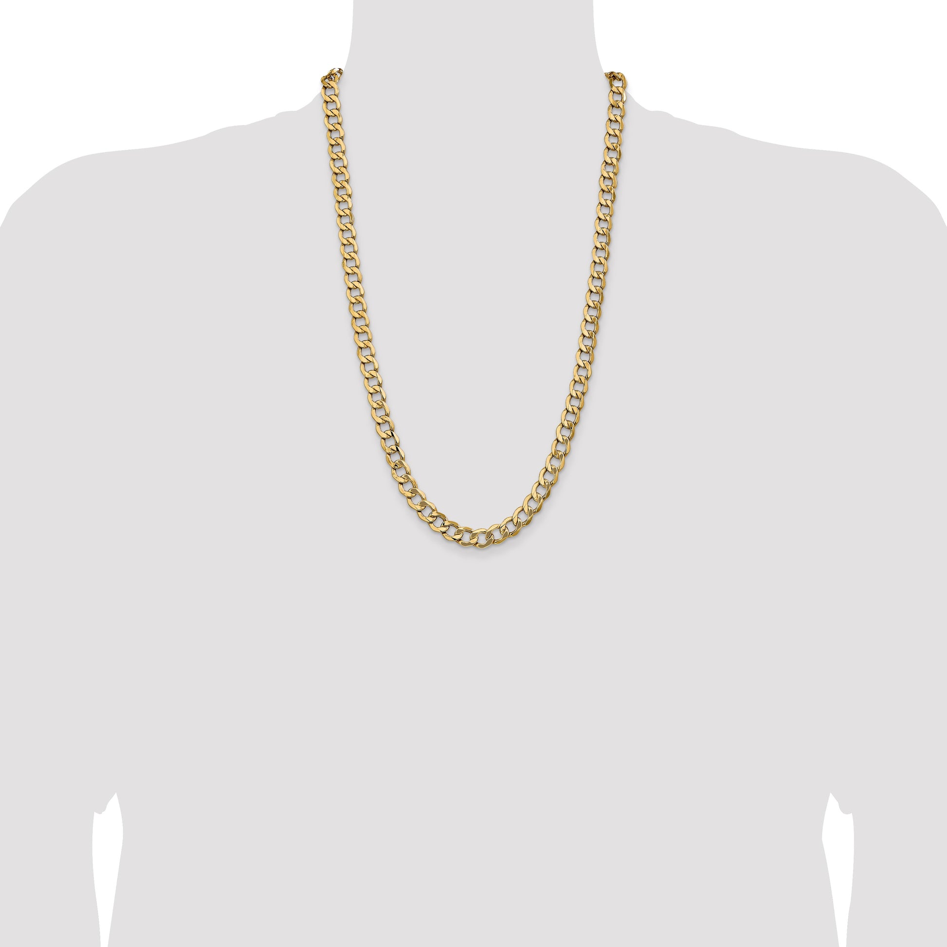 14K 26 inch 9mm Semi-Solid Curb with Lobster Clasp Chain