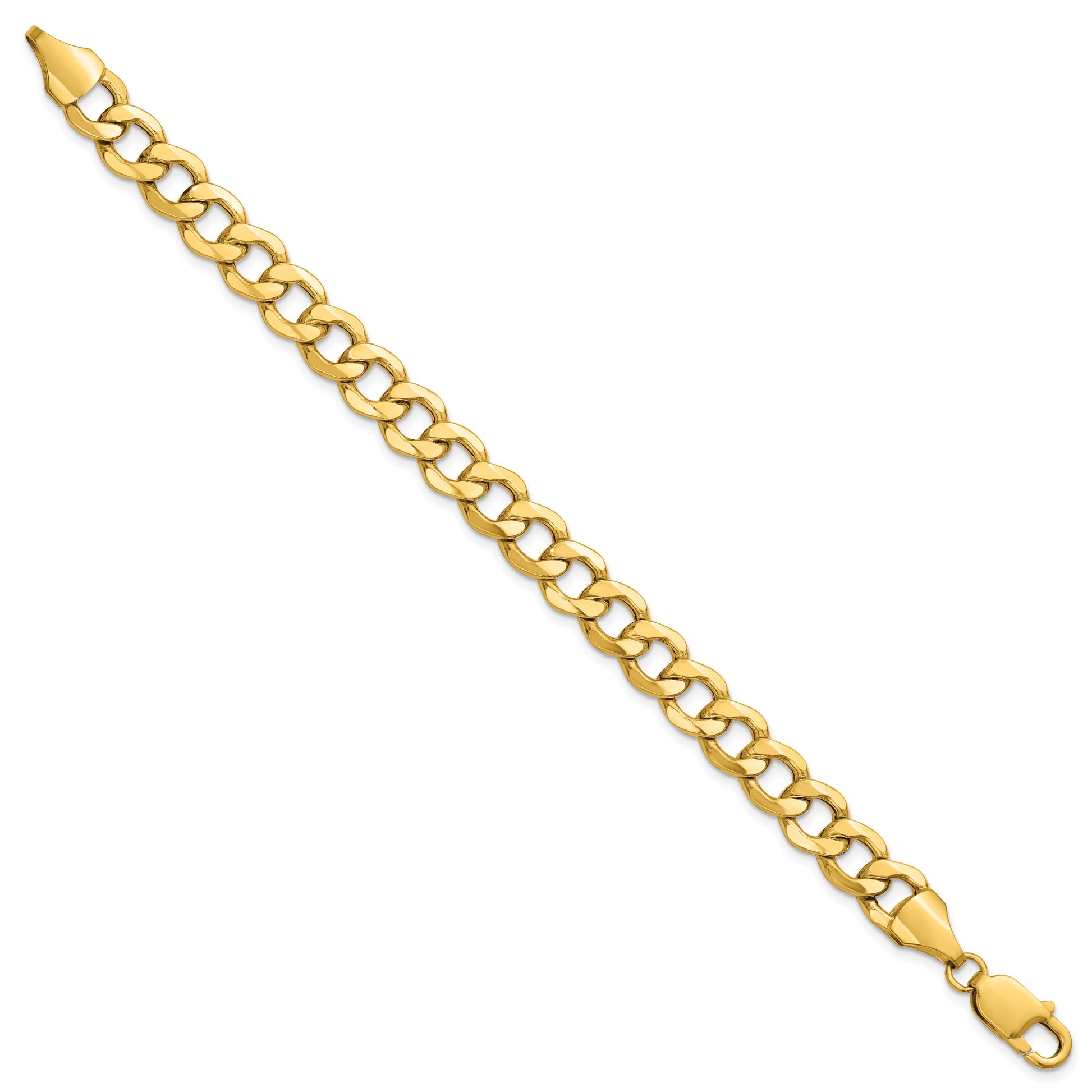 14K 8 inch 9mm Semi-Solid Curb with Lobster Clasp Bracelet