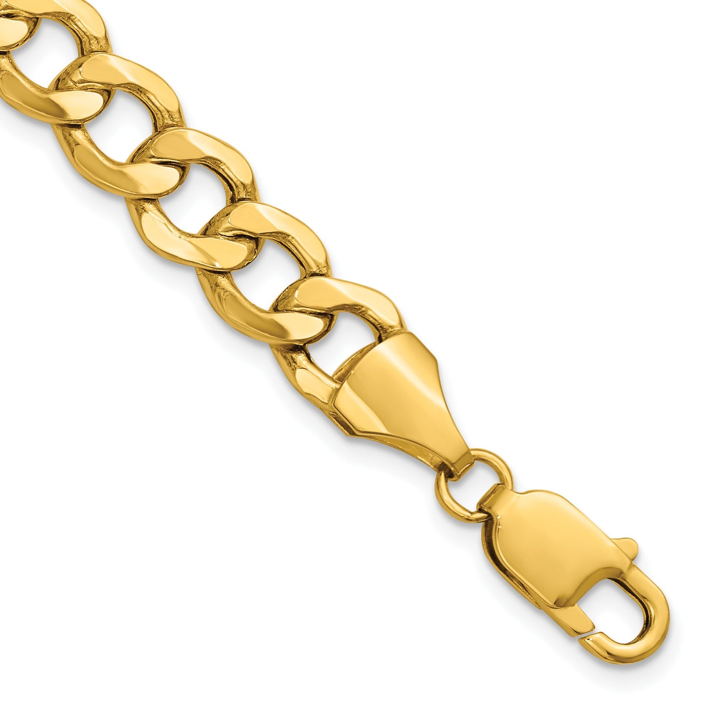 14K 7 inch 9mm Semi-Solid Curb with Lobster Clasp Bracelet