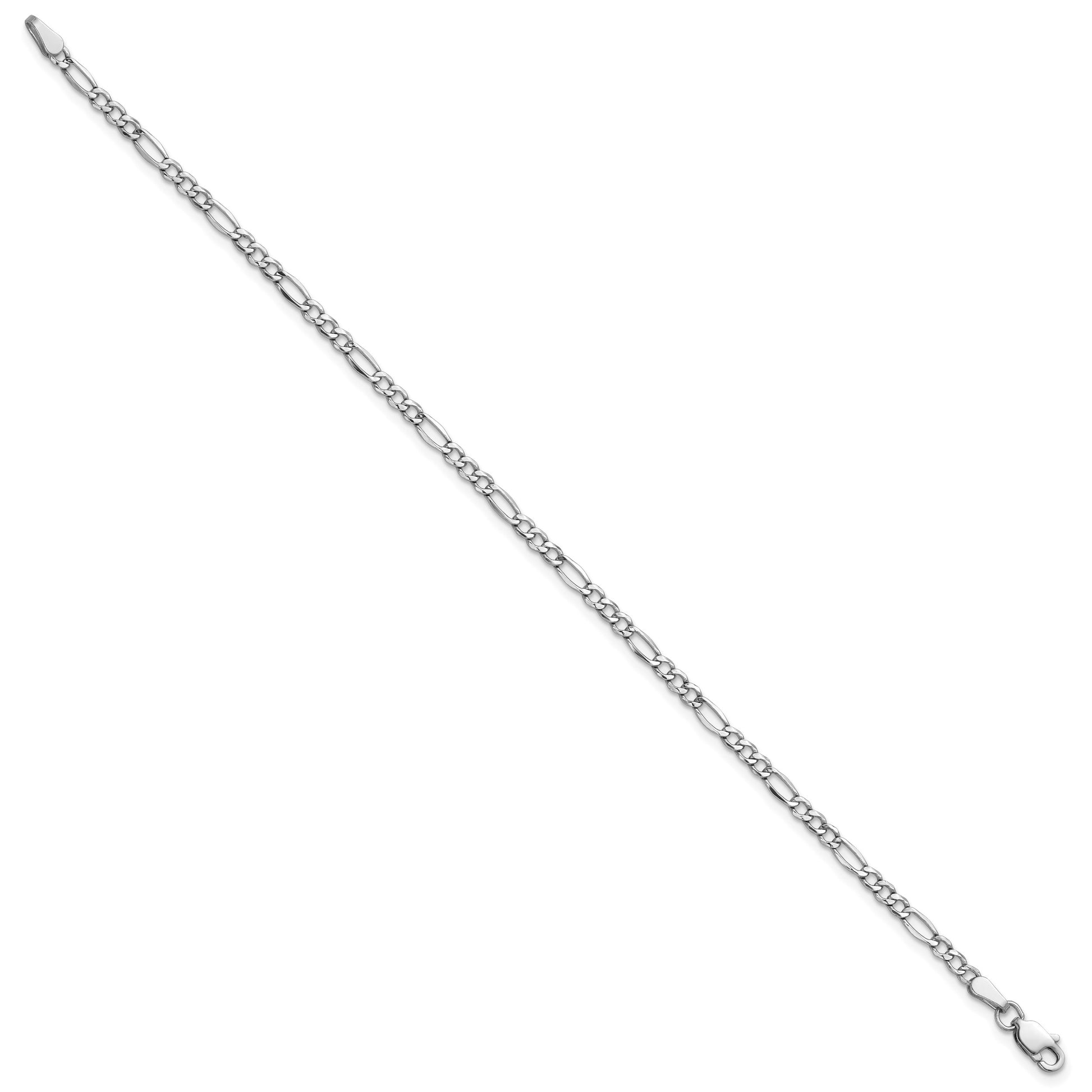 14K White Gold 9 inch 2.5mm Semi-Solid Figaro with Lobster Clasp Chain