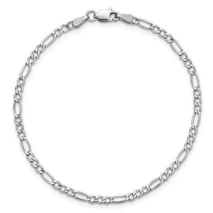 14K White Gold 7 inch 2.5mm Semi-Solid Figaro with Lobster Clasp Bracelet