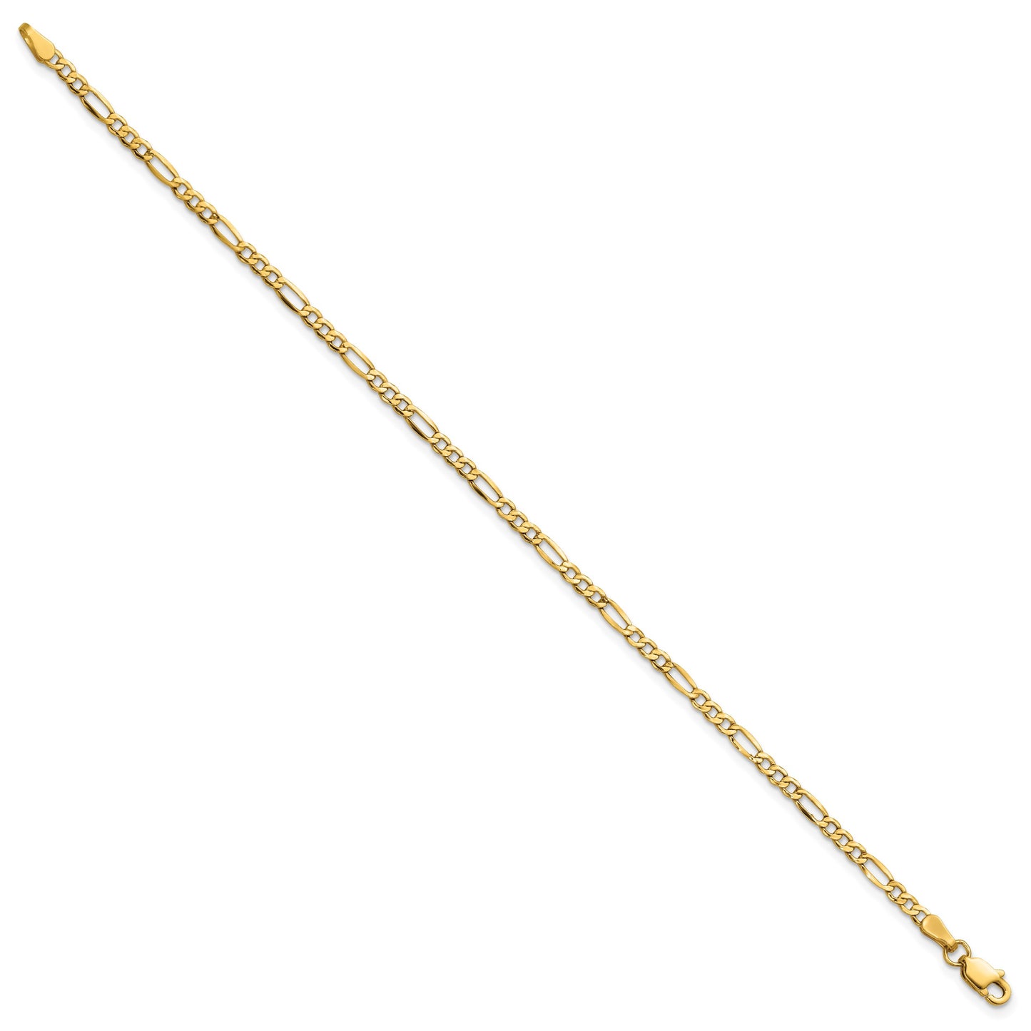 14K 9 inch 2.5mm Semi-Solid Figaro with Lobster Clasp Anklet