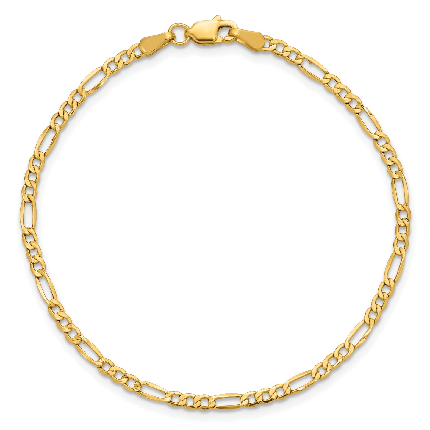 14K 9 inch 2.5mm Semi-Solid Figaro with Lobster Clasp Anklet