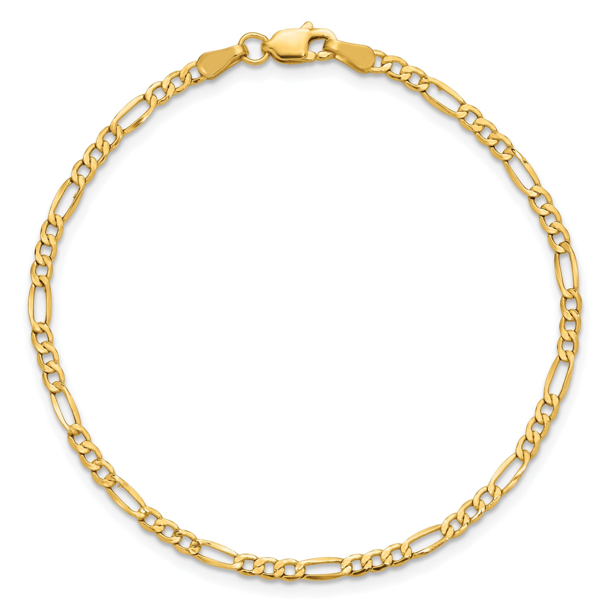 14K 9 inch 2.5mm Semi-Solid Figaro with Lobster Clasp Anklet