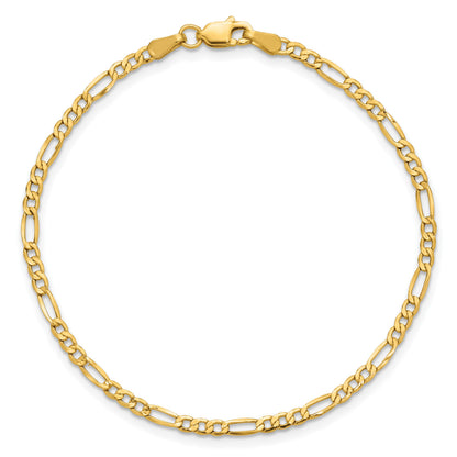 14K 9 inch 2.5mm Semi-Solid Figaro with Lobster Clasp Anklet