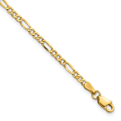 14K 9 inch 2.5mm Semi-Solid Figaro with Lobster Clasp Anklet