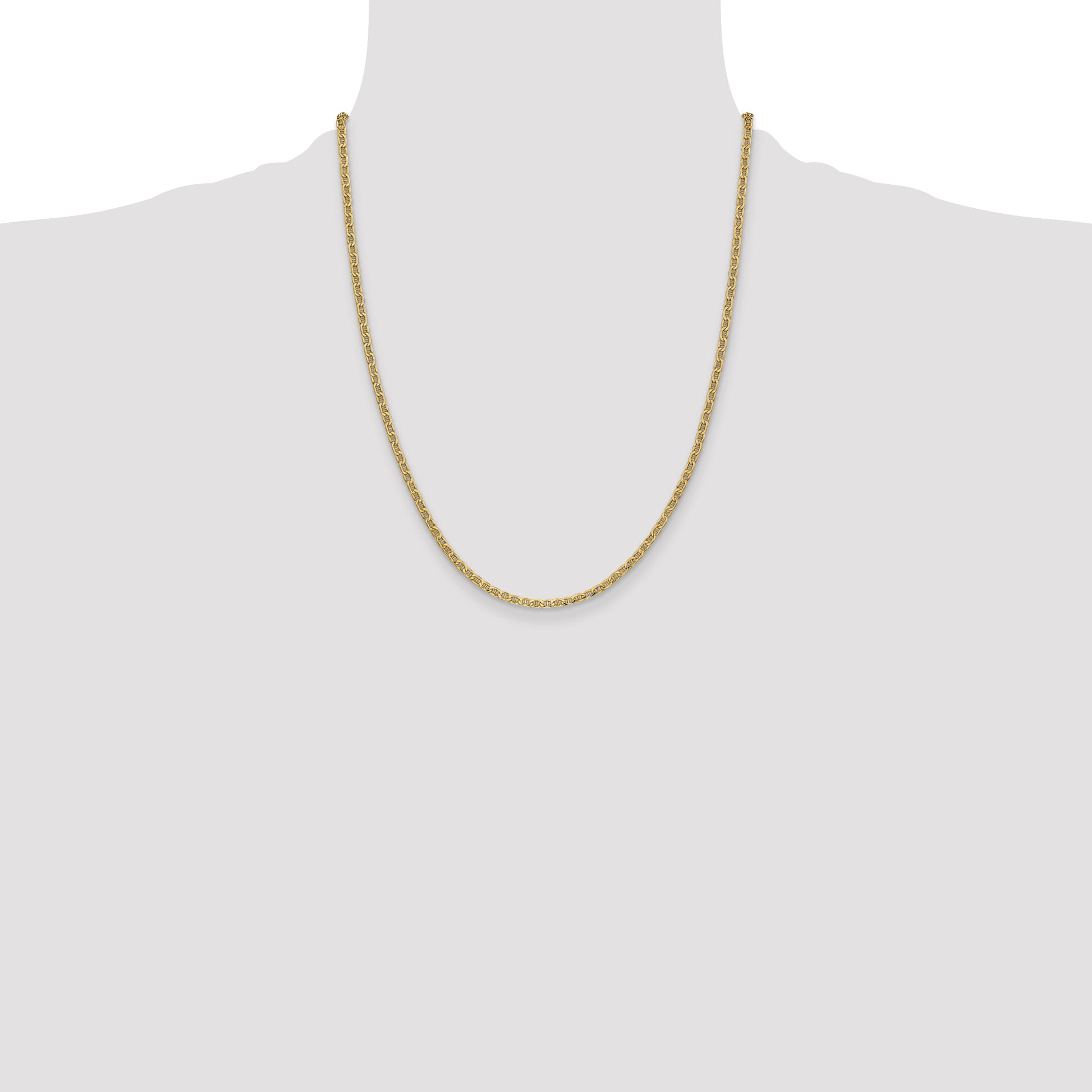 14K 22 inch 2.4mm Semi-Solid Anchor with Spring Ring Clasp Chain