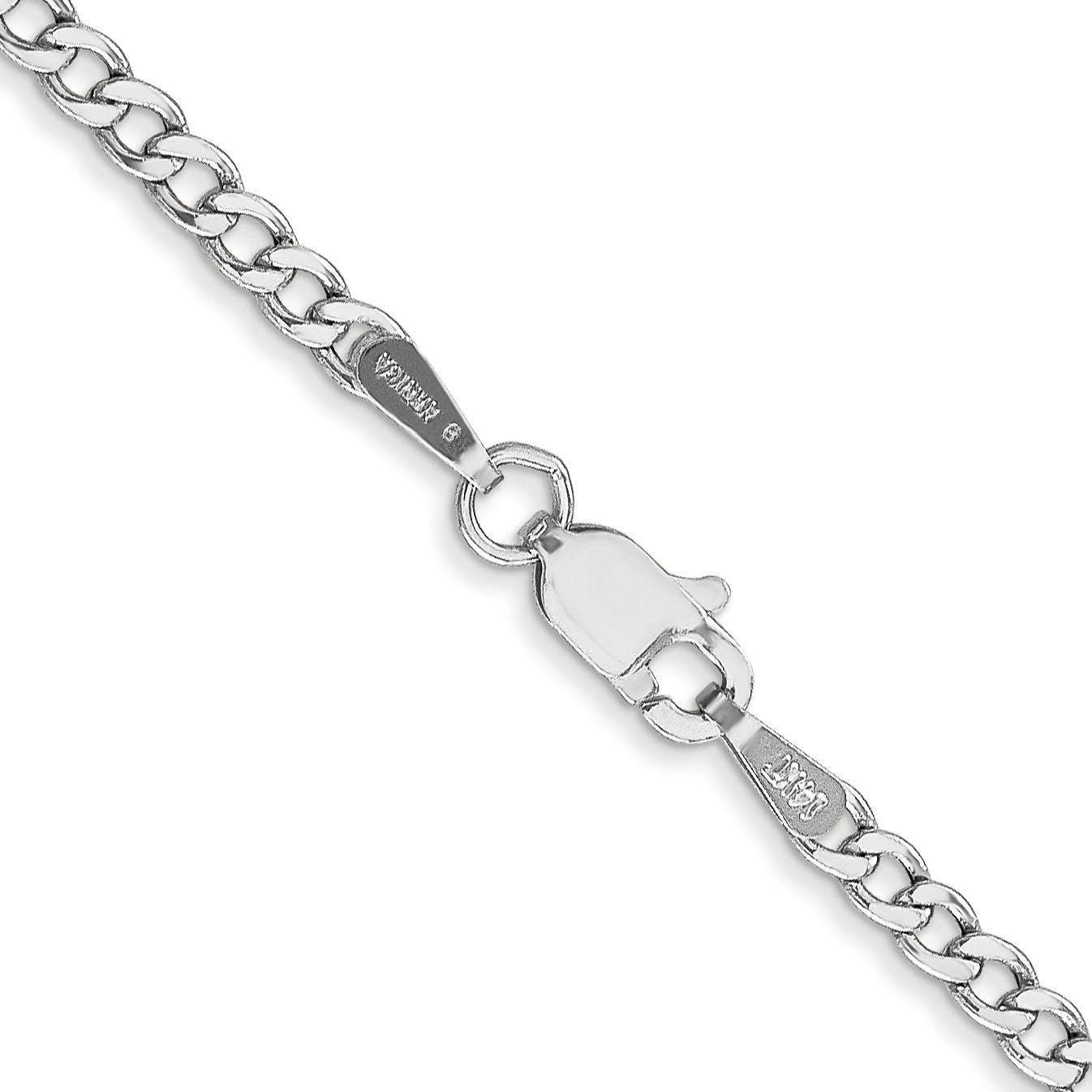 14K White Gold 22 inch 2.5mm Semi-Solid Curb with Lobster Clasp Chain