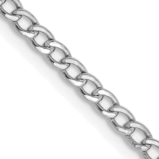 14K White Gold 24 inch 2.5mm Semi-Solid Curb with Lobster Clasp Chain